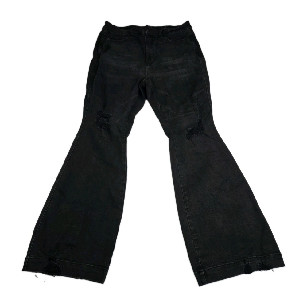 Judy Blue Jeans Womens Size 18W Flare Distressed High Rise Black Denim Pants - Picture 1 of 10